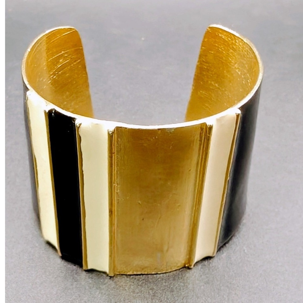 Vintage Les Bernard Large Cuff Enamel Bracelet Gold Tone Cleopatra Style
